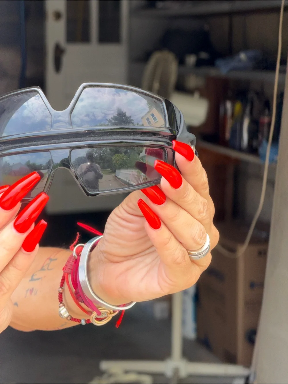 Double stack -Sleek Black Shield Sunglasses — Women’s Modern Wrap Style